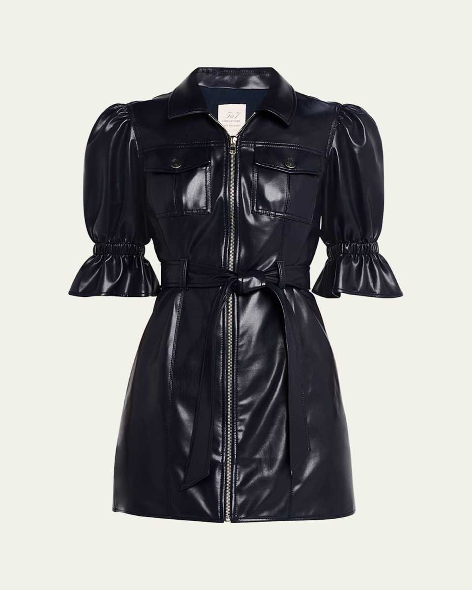 Holly Puff-Sleeve Vegan Leather Mini Dress